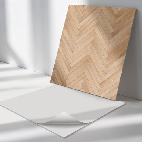 Vinyl Fliesen Quadratisch 30x30 cm Küchenrückwand Fliesenaufkleber Wasserfest 9 Stück für Küche und Badezimmer PVC Bodenbelag Wand und Boden Selbstklebend - Fischgräten-Bodenmuster