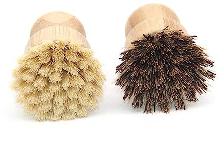 ULTECHNOVO Bamboo Cleaning Brush Short Handle Wok Whisk Brush Sisal Oilproof Iron Pot Kitchen Cleaning Tool for Cooking Utensils