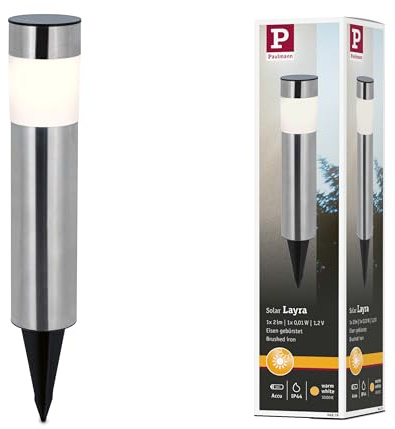Paulmann 94876 Borne lumineuse solaire LED Layra IP44 3000K 1lm acier brossé