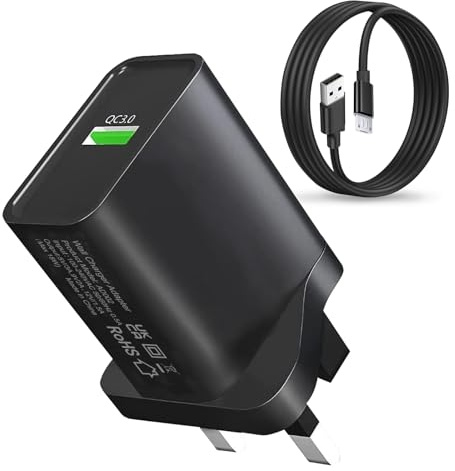18W UK Charger Plug With Cable for Samsung Galaxy A10/A03/A7 2018/A6 A6 Plus/J6 J4 J3 J5 J7 2017,Huawei P Smast 2019/P10 Lite/P9 Lite/P8 Lite,Motorola Moto E5 E6 E5S,Fast Quick Charge 3.0 Adapter