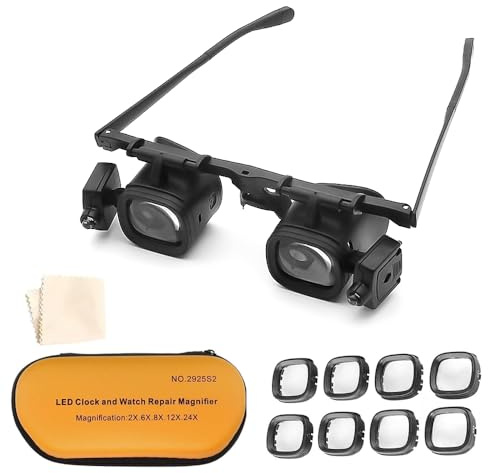 SKIKHN Lupa con Luz 2 LED, Gafas de Lupa con Luz, Lupa para la Cabeza, Gafas de Aumento con 4 Lentes Desmontables, para Leer, Reparaciones, Joyería, Aficiones, Costura, Personas Mayores