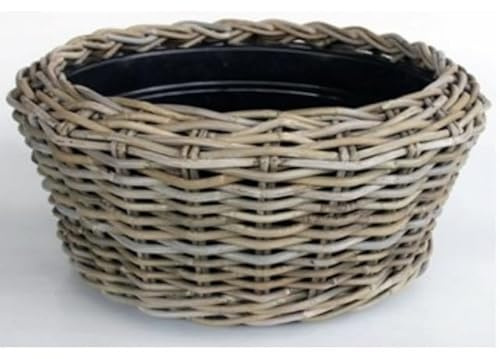Klocke Dekorationsbedarf Rattan Pflanzkorb mit Einsatz - Handgeflochtener Pflanzkübel für Innen & Außen - Robuste Pflanzschale für Terrasse, Garten & Wohnbereich - Naturlook (⌀ 28 cm - H: 13 cm)
