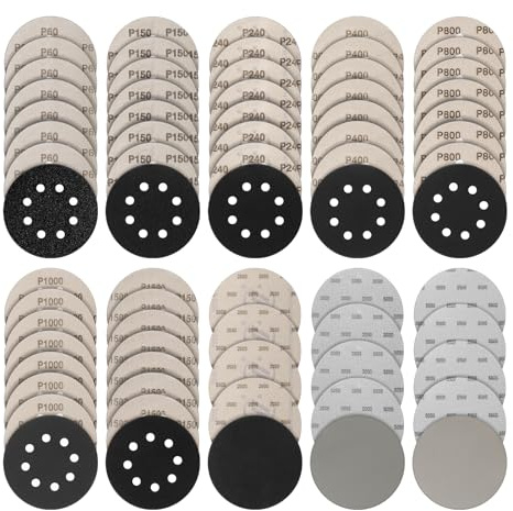 Acsatont 71 Stück Schleifpapier 125mm Klett, Nass und Trocken Schleifscheiben, Körnung 60/150/240/400/800/1000/1500/2000/3000/5000, 8 Loch und Ohne Loch Exzenterschleifer Schleifpapier