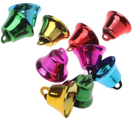 Supvox 20 Stück Bunte Metall Vogelglocken 32mm mit Aufhängeloch Langlebige Haustier Glockenanhänger für Papageienspielzeug Bastelarbeiten Windspiele Zufällige Farbe