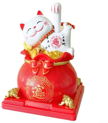 Affascinante decorazione a energia solare a forma di gatto ondeggiante per casa, ufficio e auto, porta energia positiva e fortuna (D)