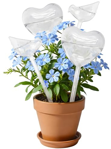 Griwuut Gocciolatori d'acqua per piante, set da 4 pezzi, globi per irrigazione automatica per piante in vaso per interni ed esterni, a forma di uccello e cuore