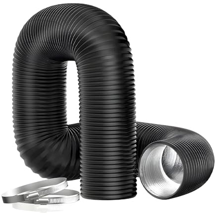 JOAASU Tumble Dryer Vent Hose, 4 Inch (100mm) x 10ft (3M) Flexible Aluminium PVC Vent Ducting Hose with 2 Clamps for Tumble Dryer, Cooker Hood, Bathroom Extractor Fan & Air Ventilation Systems (Black)