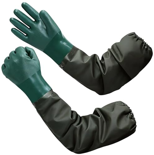 Long Rubber Gloves, Heavy Duty Waterproof Work Gloves for Pond, Gardening, Drain Cleaning & Industrial - Reusable Protective Gloves, Chemical Resistant Waterproof Gardening Gloves for Men & Women