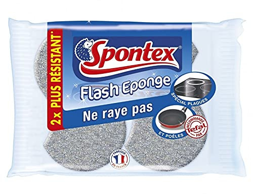 Spontex Flash Eponge Ne Raye Pas Spécial Plaques et Poêles 2X Plus Résistant par 2 (Lot de 3 Soit 6 épon