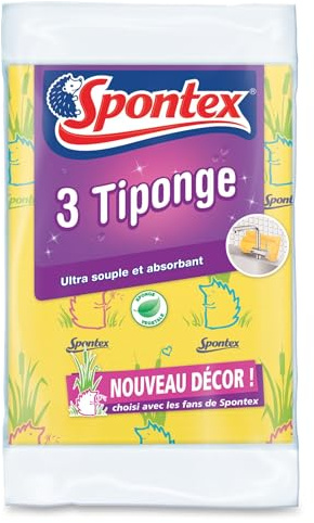 Spontex 3 Tiponge Nouveau Décor Ultra Souple et Absorbant par 3 (Lot de 3 Soit 9 éponge