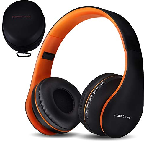 PowerLocus Wireless Bluetooth Over-Ear Stereo Foldable Headphones, Wired Headsets Noise Cancelling with Built-in Microphone for iPhone, Samsung, LG, iPad (Orange)