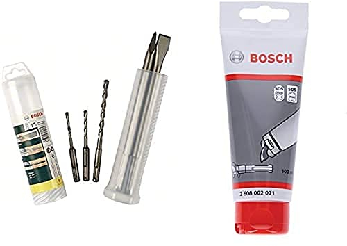 Bosch 5tlg. Meißel- und Bohrer-Set SDS-plus + Bosch Professional 100 ml Schmierfett Tube (für SDS plus & SDS max Bohrer/Meißel, Zubehör Bohrhammer)