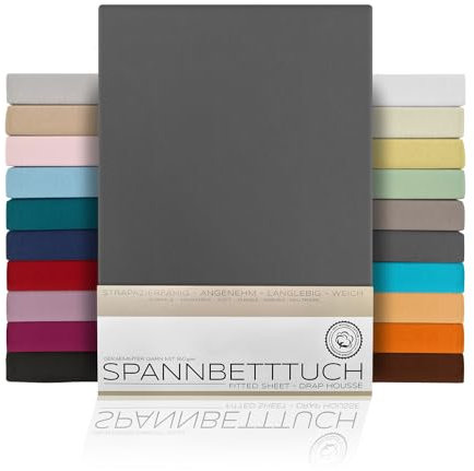 BEAUTEX Spannbetttuch Bettlaken aus Baumwolle, Premium Jersey Stoff 160g/m², Größe und Farbe wählbar (Topper - 180x200x15 cm, Dunkelgrau)