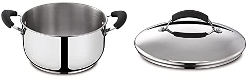 Lagostina Gioiosa Casseruola Fonda con 2 Maniglie, Acciaio Inox, Diametro 22 cm, 4.0 Litri & Gioiosa Coperchio con Manigliai in Bakelite, Acciaio Inox 18/10, Diametro 22 cm
