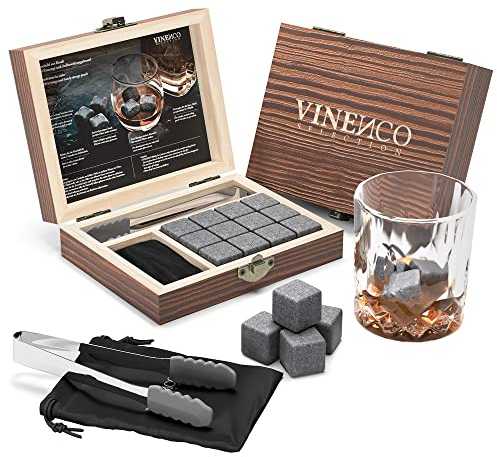 Whiskey Stones Set - Reusable Stainless Steel & Basalt Ice Cubes + Tongs | Premium Cooling Rocks Gift Kit: Chilling Cocktails & Drinks, Cognac Scotch Bourbon Whisky | Birthday Idea Bar Party Men Women