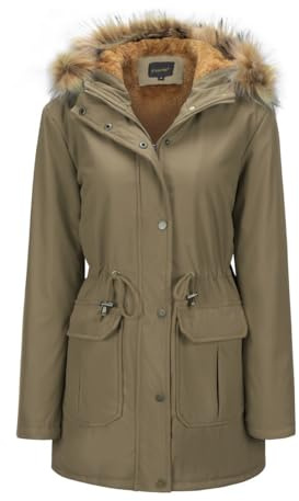 YFFUSHI Damen Wintermantel Lang Dicker Winterparka leichte mit Kapuze Jacke Winter Warm Gefüttert Coat Fellkapuze Große Parka Mantel