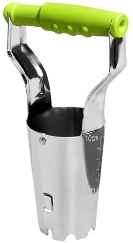 GREBSTK Gartenzwiebel-Pflanzwerkzeug aus Edelstahl mit Tiefenmarkierung und Bodenfreigabegriff zum Pflanzen von Blumenzwiebeln