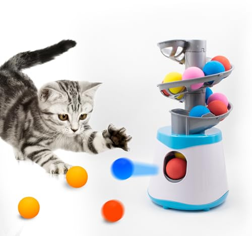 KeaJuidy Automatic Cat Toy Ball Launcher with 16 EVA Bouncy Balls, Interactive Toys for Indoor Fetch Toy Machine for Playing Training