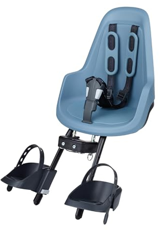 BOBIKE 8012000025 - Silla Portabebé Bicicleta Delantera One Mini Anclaje en Cuadro – Segura y Elegante para niños de 9 Meses a 3 años, hasta 15 kg, Azul Ciudadela