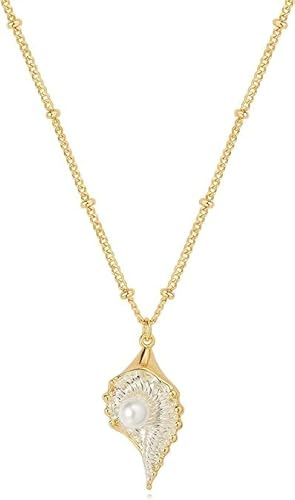 Jenosy Zierlich Gold Muschel Anhänger Halskette Ozean Halskette für Frauen 18K Gold plattiert Halskette Boho Handmade Sommer Strand Halskette Schmuck Geschenke