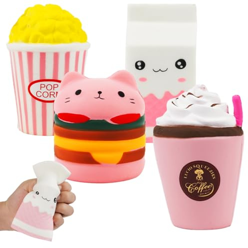 4 Pezzi Food Squishies Toys, Antistress Squishy Giocattoli, Kawaii Giocattoli Sensoriali Morbidi Fidget, Slow Rising Giocattoli Sensoriali, Antistress Fidget Toys per Ragazze Bambini e Adulti