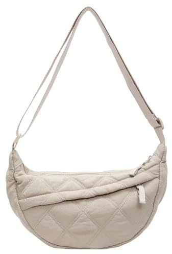 GETBSTOOP Borsa a Mezzaluna for Donna Uomo Borsa Hobo con Tracolla Regolabile in Nylon con Cerniera Borsa a Tracolla Borsa alla Moda da Viaggio Sling Bag-Beige