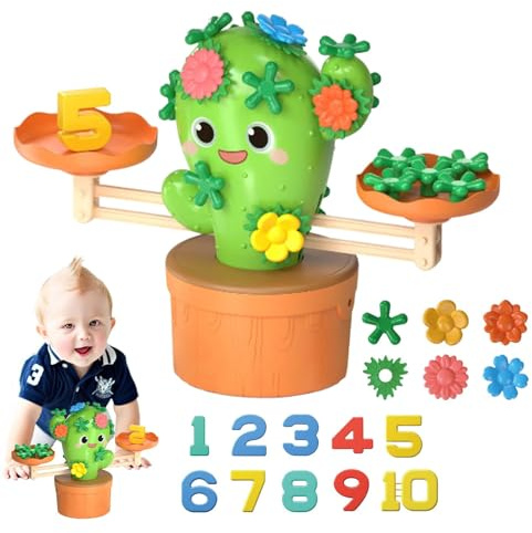 Obesntln Jouet d'échelle de Balance de Cactus, Jouets empilables de comptage de Cactus, Jouet d’Horloge coloré, Jeu de mathématiques d'équilibre Multifonctionnel pour, Jouet Amusant de tri des