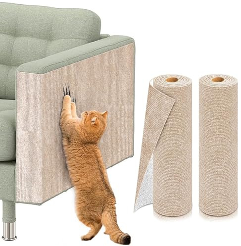Cat Scratch Mat, 2PCS Self Adhesive Cat Scratching Mat Couch Furniture Protector, Anti Scratch, Trimmable DIY Cats Scratcher Pads for Couch, Wall, Doors, Furniture Protection(Beige,40 * 100cm)