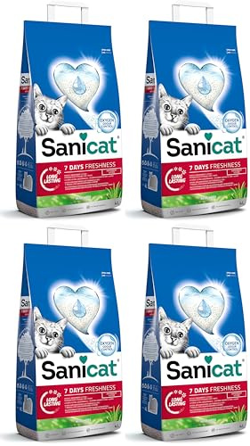 Sanicat - Litière Classic Parfum Aloe Vera, Contrôle des odeurs Pendant 7 Jours, Absorption Rapide, Produit de Haute qualité pour l’hygiène de Votre Animal, Format : 4 L (Lot de 4)