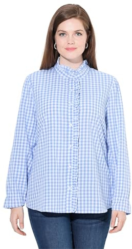 Ulla Popken Karobluse Stehkragen Rüschen T-Shirt, Celeste, 48/50 IT Donna