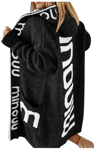 Duohropke Strickjacke Damen Lang mit Kapuze Langarm Strickjacken knöpfe Herbst Winter Outing Stil Feinstrick Jacke Casual Strickmantel mit Taschen Leichte Weiche Strickpullover Mantel Herbstjacke
