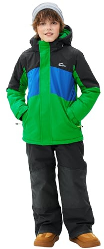 SMONTY Kids Ski Suit Girls Boys Snowsuits Winter Ski Jacket & Bib Pants Set Snowboard Waterproof Windproof Warm Coat(10-12 Years,Grey Green)
