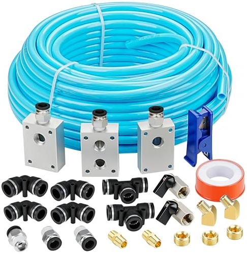 1/2″OD Compressed Air Piping System and Shop Air Line Kit with 100ft TPEE Tubing 3/8″ID, 27-Piece Air Push to Connect Kit