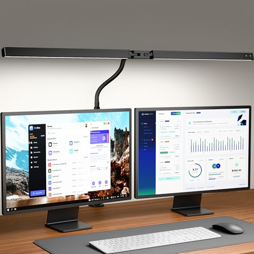 RIXGLEAM Doppelkopf Schreibtischlampe LED Dimmbar, 270° Schwenkbare 80CM Schreibtischlampe Klemmbar, Augenschutz Schwanenhals Bürolampe, Monitor Lampe für Homeoffice, Lernen, Nähen, Schwarz