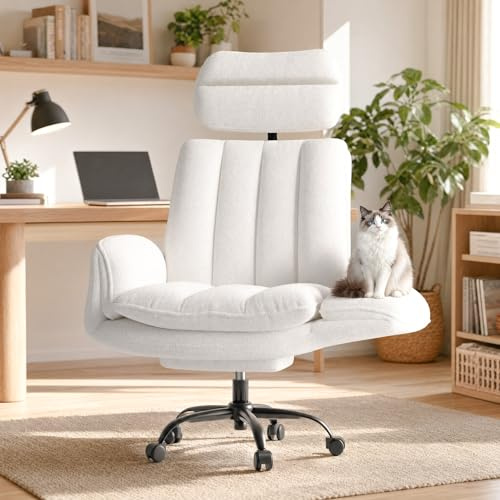 HOMRELEXA Big & Tall Bürostuhl, ergonomischer Schreibtischstuhl mit verstellbaren Armlehnen und Fußstütze, reclinierbar, kuscheliger Teddyplüsch, breite Sitzfläche, Schwerer Gaming-Stuhl, Weiß