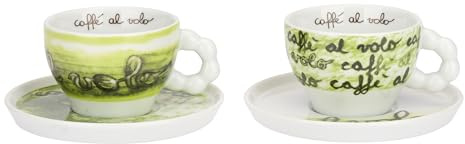 THUN - Set 2 Tazze Medie con Piattino, Collezione Caffè al Volo8,95x6,10H 210cc D14,6
