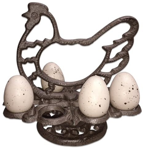 LOBERON Eieretagere Willa, im Vintage-Look, Hennen-Motiv, Osterbrunch, Ostern, Osterfest, Tischaccessoire, Küchenutensilien, Eisen, braun
