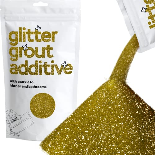 Hemway Glitter Grout Additive - Gold | 100g Metallic Flakes for Adding Sparkle to Old & New Kitchen & Bathroom Tiles | Enhance Your Indoor Grouting Projects with a Durable Sparkly Effect