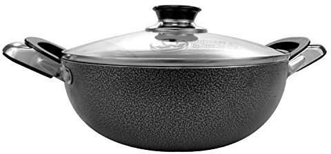 Uniware Non-Stick Aluminum Stock Pot With Glass Lid,Black (9.5 Inch)