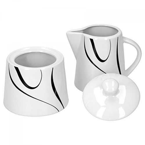 Van Well Galaxy 2-TLG. Set zuccheriera con coperchio, Ø 95 mm + brocca per il latte, 220 ml, decorazione linea elegante in porcellana
