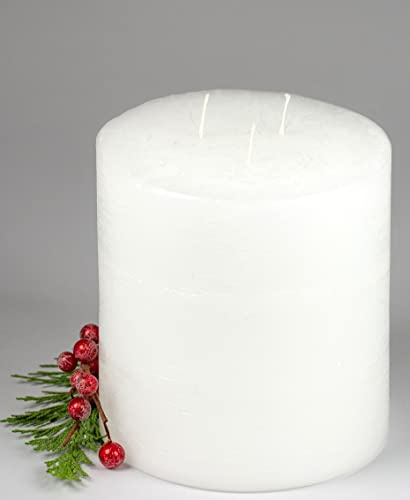 3 Docht Rustik-Kerze mit Struktur, Weiß, 12 x 12 cm Ø | Pillar Candles, Modell 4038