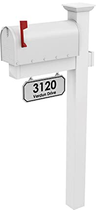 The Harrison Vinyl/PVC Mailbox Post (Includes Mailbox) Complete Decorative Curbside Combo Mailbox System with Classic Traditional Style (White Mailbox)