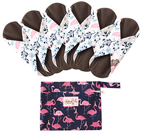 7 Stück/Set Waschbare/Wiederverwendbare Slipeinlagen mit Holzkohle Absorbency Menstruation-Pads Waschbare Stoffbinden, Wiederverwendbare Binden (Klein- 20cm/8.2 inch, Weiße Feder)