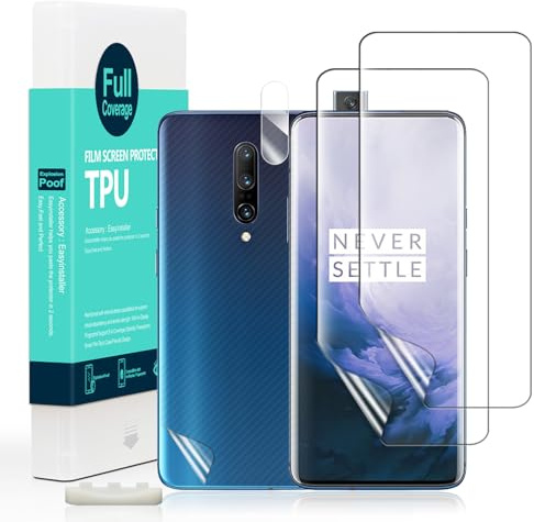 Ibywind Protector de Pantalla para OnePlus 7 Pro/OnePlus 7T Pro [2 Piezas],con Protector de Lente de Cámara,Atrás Pegatina Protectora Fibra de Carbono,[Admite la función de Huella Digital]