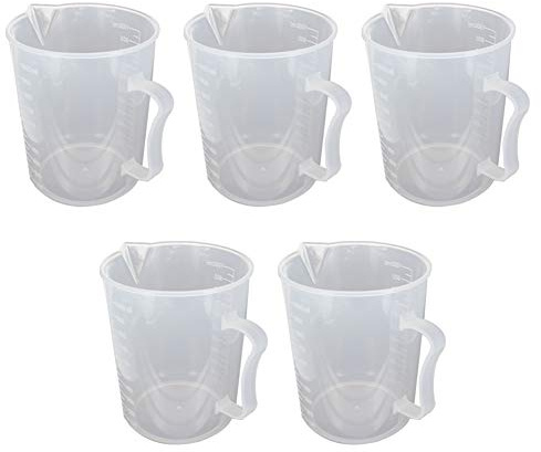Othmro 5Uds Vaso de Precipitados de Plástico, Medidor Cocina, Capacidad 1000ml, Jarra Medidora Plastico, Vasos Medidores de Laboratori, Vasos de Plástico con Asas para Cocina y Proyecto de Bricolaje