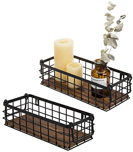 MyGift Set of 2 Black Wire Baskets for Organizing – Storage Baskets/Pantry Baskets for Shelves & Wall