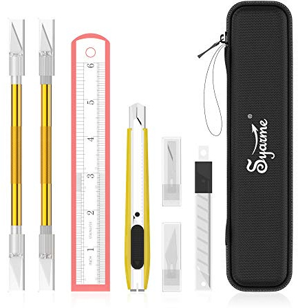Cutter, Bastiljekniv lämplig för Art, Hobby, Collection album och skulptur Usw, Cutter Set innehåller två precisionskniv och en knivkniv, 30-ersättningsblad, EVA-förvaringsbox, linjal, polerande tyg