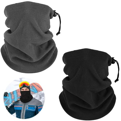 2Pcs Schlauchschal Fleece Multifunktionstuch,Halswärmer Fleece Nackenwärmer mit Kordelzug,Winter Winddicht Bandanas Elastisch Motorrad Halstuch Herren,Loop Schal Damen für Outdoor Skifahren Fahrrad