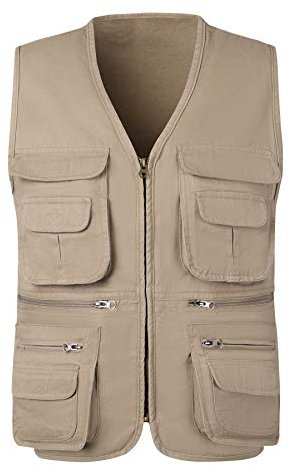 KTWOLEN Herren Outdoor Weste Baumwolle Anglerweste Freizeit Jagd Trekking Wander Angler Camping Safari Weste Ärmellos Jacke mit vielen praktischen Taschen, Beige, L