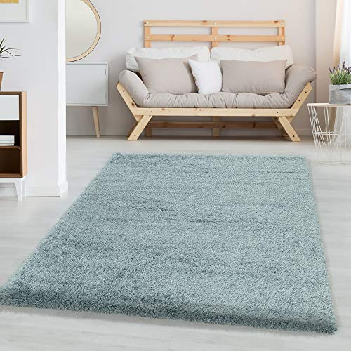 Carpettex Hochflor Teppich Wohnzimmer Shaggy Flokati Teppich Modern Einfarbig 80 x 250 cm Flur Teppich Läufer Blau - Teppich Bettvorleger Schlafzimmer Weich Flauschig Waschbar Küchenläufer